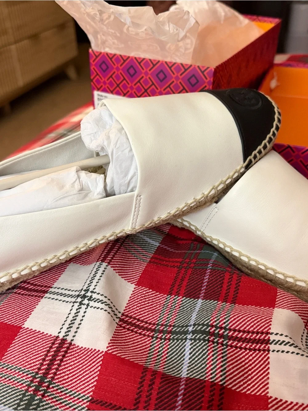Tory Burch White Espadrilles with Black Toe Cap
